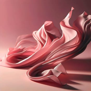 Abstract 3D rendering of a flowing pink fabric, creating soft, elegant curves. A high-quality photo.