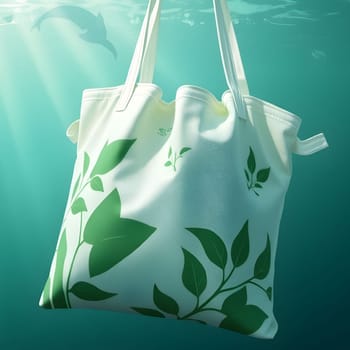 ecology water bag green leaves underwater sea sun light summer travel landscape day. High quality 3d illustration golfin