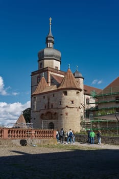 Wuerzburg, Germany – September 27, 2024: Scherenberg Gate, Scherenbergtor and Kilian Tower, Kiliansturm at the Marienberg Fortress in Wurzburg