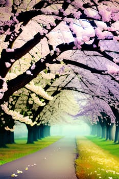 spring flowers trees beautiful park green nature bright colors pink flora alt illustration card season march. High quality 3d illustration