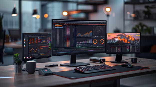 Mastering Data Visualization: Analyze Charts, Graphs, and Metrics on Multiple Monitors for Efficient Workflow and Enhanced Insights in a Modern Workspace