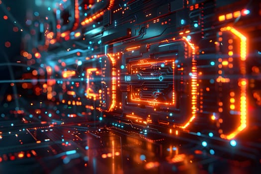 Exploring Futuristic Technological Circuits: A Visual Journey into the Heart of a Digital Network, Illuminating Complex Systems with Glowing Orange and Blue Pathways, Representing Innovation and Progress in the Realm of Advanced Technology.