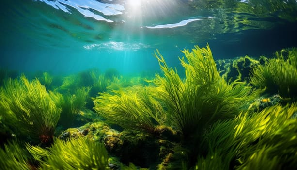 seaweed algae underwater background scene, AI generated image