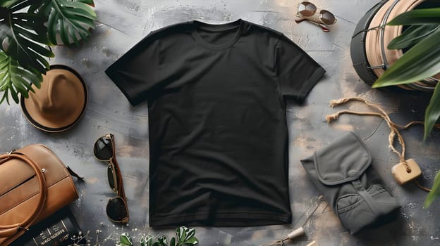 Discover the Allure of a Classic Black T-Shirt: Versatile Style for Everyday Adventures, Perfect for Travel and Leisure Activities with Stylish Accessories