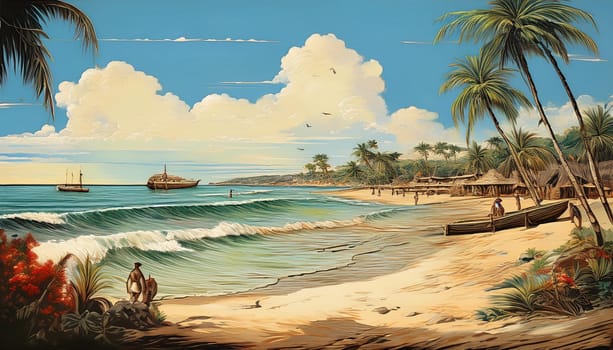 vintage beach scene natural panorama, AI generated image