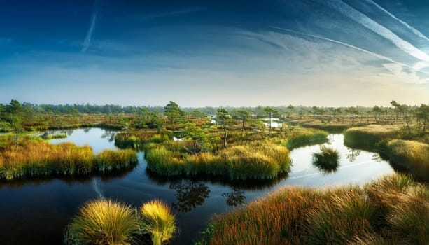 wetland marsches backwater natural landscape scenery, AI generated image