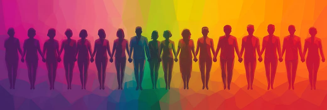 A diverse group of people stand hand in hand, symbolizing unity and togetherness.