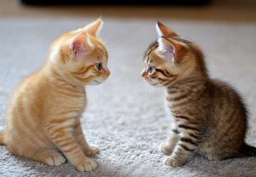two kitten playing together as friends. generative ai.