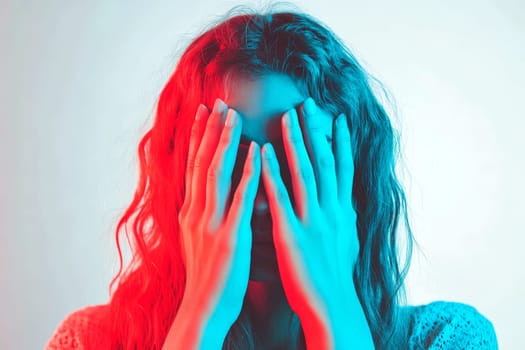 An individual covers their face with both hands, conveying a sense of distress or emotional turbulence, depicted in a close-up shot focusing on the hands and partial expression..