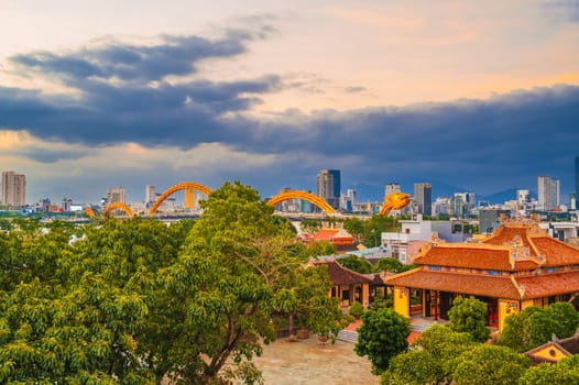 Panorama of Da Nang city with Dragon Bridge in Vietnam in Asia during the day