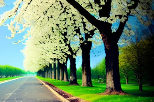 spring, white flowering trees nature park forest plants flora alt generate ai. High quality illustration