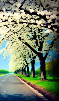 spring, white flowering trees nature park forest plants flora alt generate ai. High quality illustration