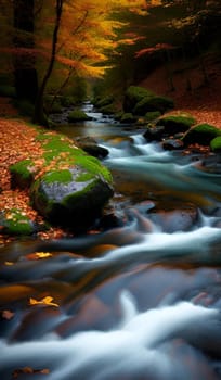 waterfall water stream river forest nature spring generated ai alt art. High quality illustration stones
