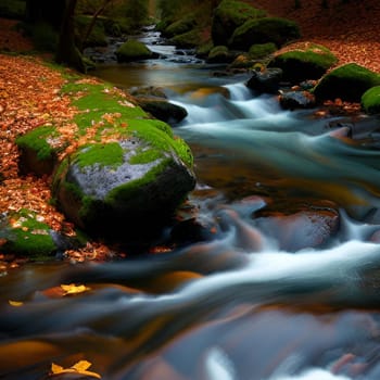 waterfall water stream river forest nature spring generated ai alt art. High quality illustration stones