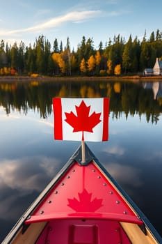 boat canoe canada flag river nature sport symbol kayak forest alt generated ai. High quality illustration