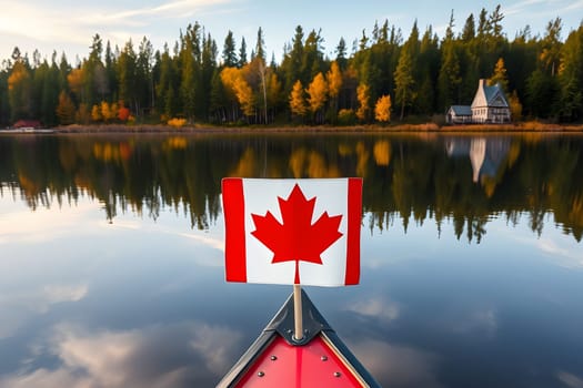 boat canoe canada flag river nature sport symbol kayak forest alt generated ai. High quality illustration