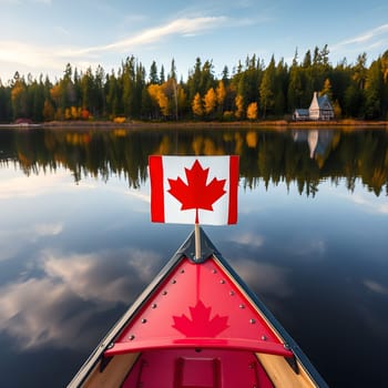 boat canoe canada flag river nature sport symbol kayak forest alt generated ai. High quality illustration