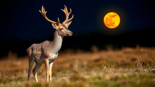 The deer walking into a deep orange sunset - AI generated