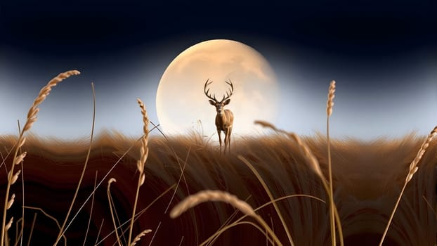 The deer walking into a deep orange sunset - AI generated