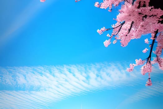 blue sky pink flowers spring tree nature forest background landscape alt generated. High quality illustration clouds sakura