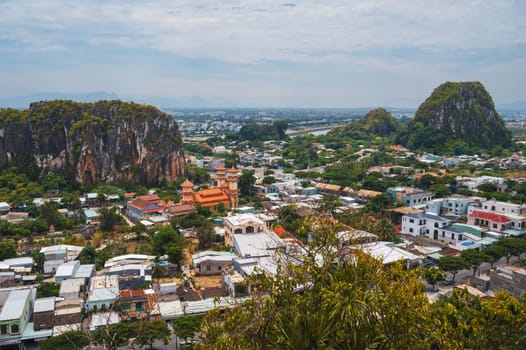 View of Da Nang city from the height of the marble mountains. Da Nang, Vietnam - September 12, 2024.