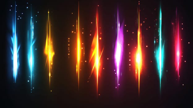 Abstract colorful neon light streaks and glowing energy lines on dark background, futuristic digital design