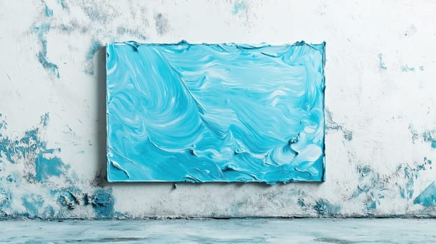 Abstract blue thick paint on a textured grunge wall, creating a modern and artistic visual composition