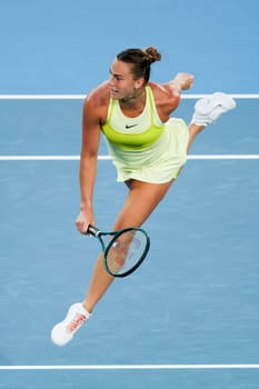 MELBOURNE, AUSTRALIA - JANUARY 12: Aryna Sabalenka whilst playing Sloane Stephens of the USA on day 1 of the 2025 Australian Open at Melbourne Park on January 12, 2025 in Melbourne, Australia.