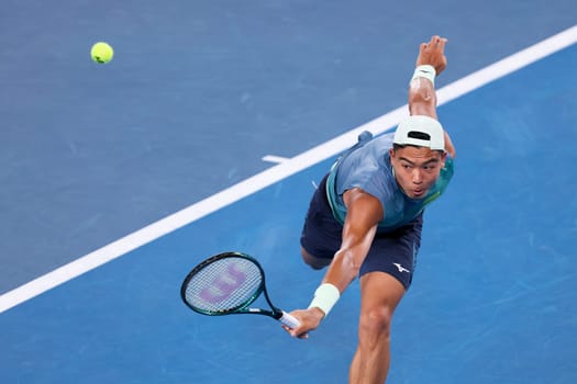 MELBOURNE, AUSTRALIA - JANUARY 12: Jiri Lehecka of Czech Republic plays Li Tu of Australia on day one of the 2025 Australian Open at Melbourne Park on January 12, 2025 in Melbourne, Australia.