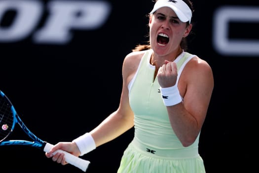 MELBOURNE, AUSTRALIA - JANUARY 09: Kimberly Birrell of Australia whilst playing Oksana Selekhmeteva of Russia in final qualifying for the 2025 Australian Open at Melbourne Park on January 9, 2025 in Melbourne, Australia.