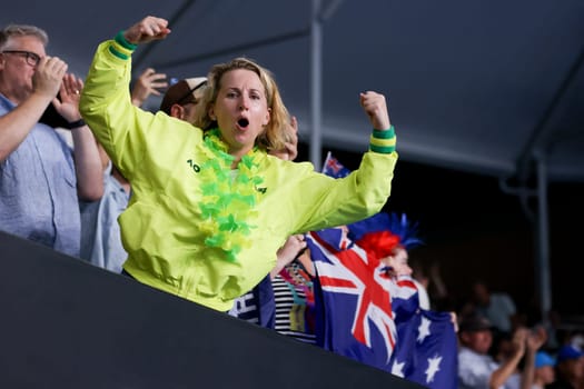 MELBOURNE, AUSTRALIA - JANUARY 12: Excited fans as Adam Walton of Australia plays Quentin Halys of France on day one of the 2025 Australian Open at Melbourne Park on January 12, 2025 in Melbourne, Australia.