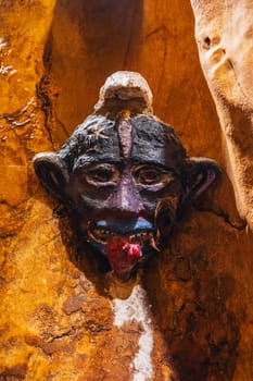 An ancient mystical ritual death mask in the Am Phu cave in the Marble Mountains in Da Nang, Vietnam, Asia