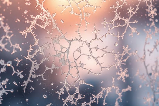 Abstract winter background with snowflakes on the frosty window
