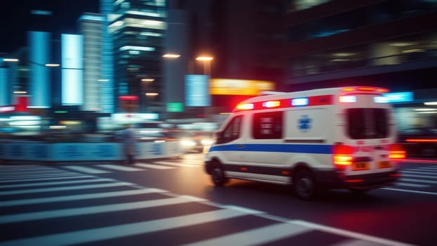 Ambulance on a city road at night