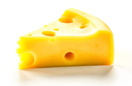 Bright yellow cheese slice showcases characteristic holes, perfect for adding flavor to various dishes and snacks.