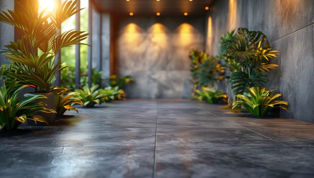 A beautifully stylish indoor space that features abundant lush greenery and soft, inviting natural light