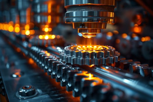 Closeup view of a hightech manufacturing process with precision gears and advanced machinery in action