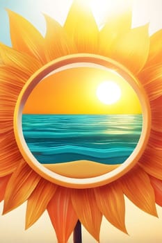sun sea summer rest logo tourism yellow blue sky generated ai alt illustration . High quality illustration round shape sunflower
