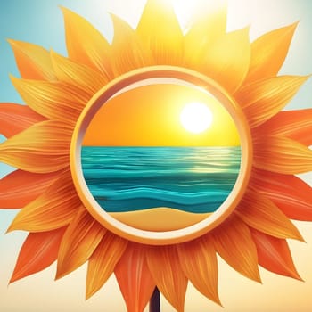 sun sea summer rest logo tourism yellow blue sky generated ai alt illustration . High quality illustration round shape sunflower