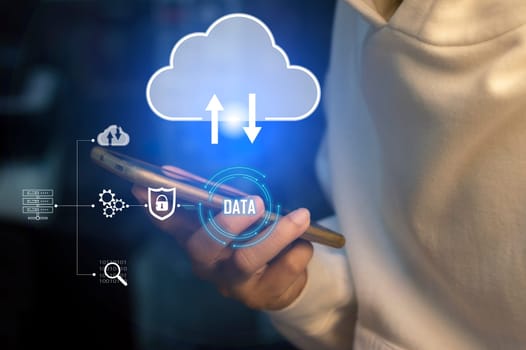 Concept of business men using cloud computing online, convenient, economical, energy-saving and low-cost