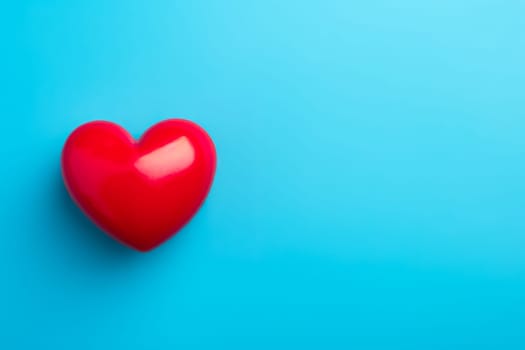 Health Insurance Concept: Flat Lay with Red Heart, Text Space on Blue Background. Generative AI