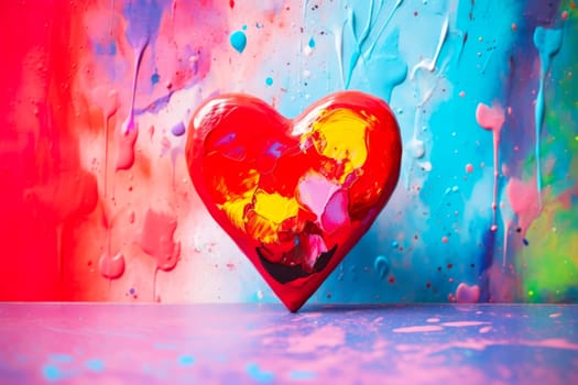 Colourful heart on a colourful background. Generative AI
