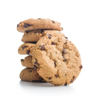 Chocolate chip cookies isolated on a white background.