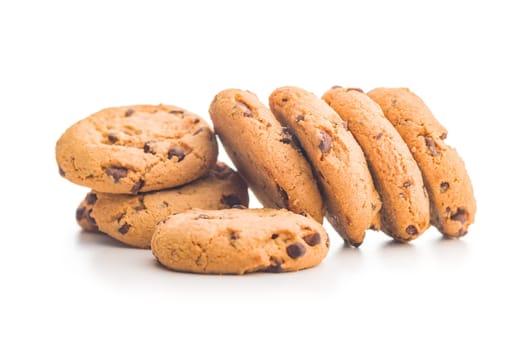 Chocolate chip cookies isolated on a white background.