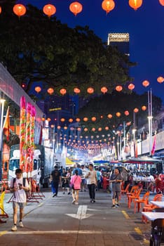 Kuala Lumpur, Malaysia - 28 August 2023 Famous Jalan Alor street food in Kuala Lumpur at night