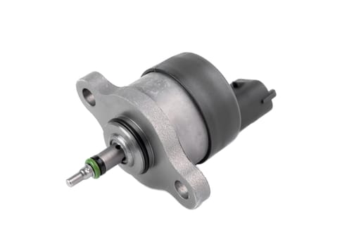 New rail fuel pressure sensor on white background close up