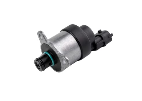New rail fuel pressure sensor on white background close up