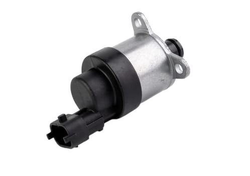 New rail fuel pressure sensor on white background close up