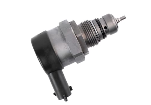 New rail fuel pressure sensor on white background close up
