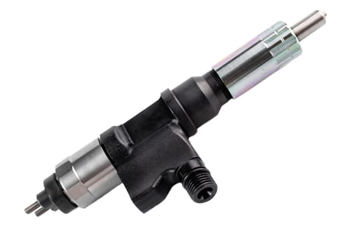 New fuel injector on white background close up